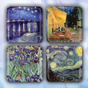 Vincent Van Gogh Collection - Handmade Set of 4 Glass Tile Magnets 1.18" SQ - Picture 1 of 3