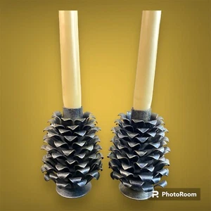 Set of 2 Midwest of Cannon Falls Pine Cones 4.75" H Taper Candle Holders Metal - Picture 1 of 11