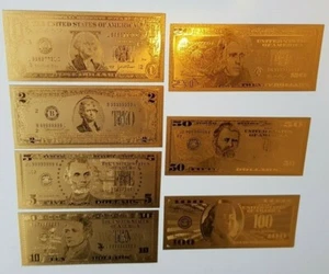 BANKNOTES / COINS : Complete SET Of 7 Dollar Banknotes ... GOLDPLATED ... Great - Bild 1 von 5