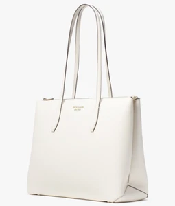 Kate Spade All Day Large Zip Top Tote White Leather Laptop Bag PXR00387 NWT MSRP - Picture 1 of 6