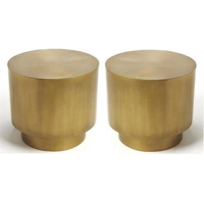 Home Square 18" Round Metal Accent End Table in Gold - Set of 2 - Image 1 of 4