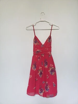 Twenty One Mini Dress Juniors M Red A Line V Neck Floral Sleeveless Sash Lined - Image 1 of 4