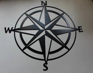 "Brújula náutica rosa - arte de pared de metal - negro 26" - Imagen 1 de 3