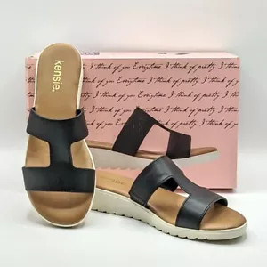 Kensie Girl “Elena” Women’s Cushioned Slip-On Mule Sandal (Black) Wedge Shoe NEW - Picture 1 of 16