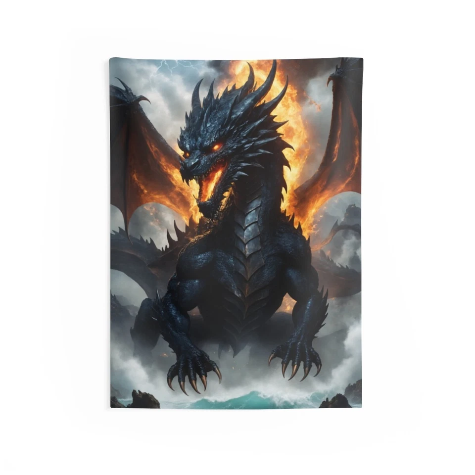 Póster de dragón tapiz fantasía arte de pared dragón negro mazmorras y dragones Foto 1 de 1