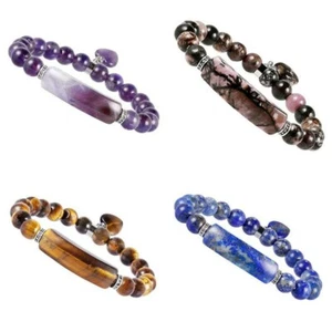 Natural Crystal Quartz Healing Love Heart Shape Rectangle Stone Beaded Bracelets - Picture 1 of 23