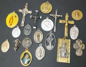 Vintage Religious Catholic Medal Pendant Crucifix Saint Joseph Jude Lot 20 - Picture 1 of 7
