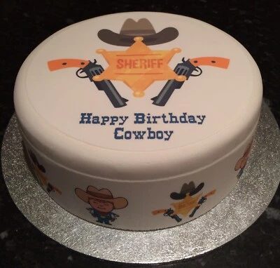 Cowboy / Sheriff Badge pre-cut Edible Icing Cake Topper OR Ribbon - Image 1 of 4