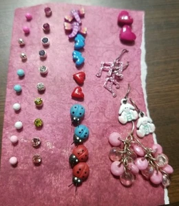 Colorful Small Earrings 19 pair Crystals Round Heart Bead - Picture 1 of 18