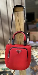 Prada Tessuto Pocket Rosso/Nero Handbag 1BG270 - Picture 1 of 16