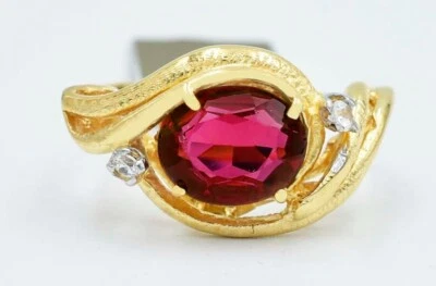 LAB CREATED 2.84 Cts RUBY & WHITE SAPPHIRE RING 14K GOLD - Made in USA - NWT - Image 1 of 3