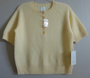 Suéter Henley Manga Corta Tejido Texturizado 100% Cachemira Joie Nuevo con Etiquetas M/L en Amarillo - Imagen 1 de 11
