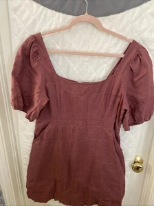 Madewell Maisie Linen Mini Dress in Grape  Sz 10 Retail: $128 Puff Sleeves - Picture 1 of 13