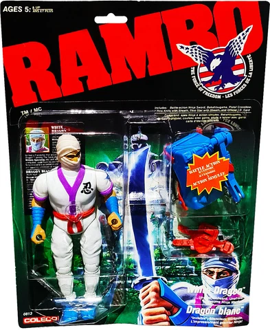 RAMBO: The Force of Freedom, White Dragon Figure, Vintage 1985/86, New! MOSC!! Cover