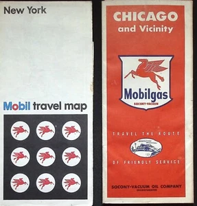 Lot of 2 - Mobile Gas Travel Maps - Chicago & Vicinity ( 1950s) New York (1973) - Picture 1 of 8