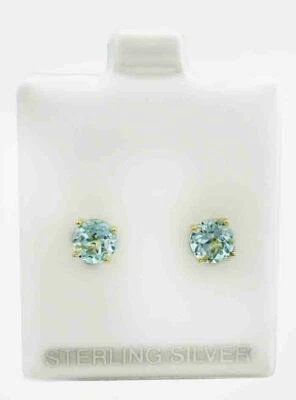 正品 1.38 克拉 AQUAMARINE STUD 耳环 14k 镀金 - 全新带标签 — 第 1/3 张图片
