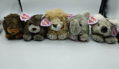 Vtg Puffkins Plush Lot of 5 Animals Beaver, Porcupine, Elephant, Koala, Lion NWT - Image 1 of 4