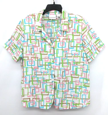 Camisa Alfred Dunner Mujer Talla 18 Multicolor Geométrica Manga Corta Abotonada Foto 1 de 4