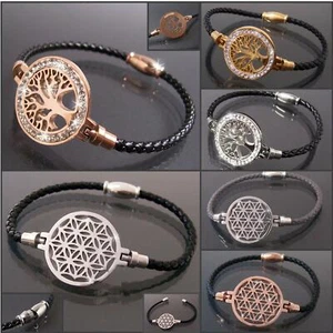 Armband Leder Edelstahl silber Strass Damen Schmuck Lederarmband Lebensbaum VA38 - Bild 1 von 60