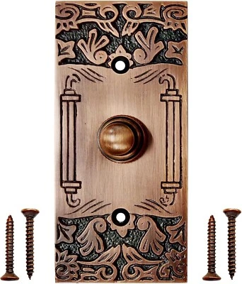 Botón Timbre Puerta Antiguo Acabado Latón Cobre Cableado Botón Repuesto Foto 1 de 4