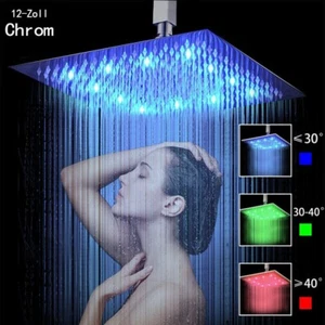 12 Zoll Duschkopf Edelstahl LED Regendusche Deckenbrause Quadrat Überkopfbrause - Bild 1 von 10