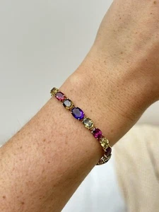 Vintage 14ct Yellow Gold Amethyst Citrine Garnet Quartz Multi stone Bracelet - Picture 1 of 6