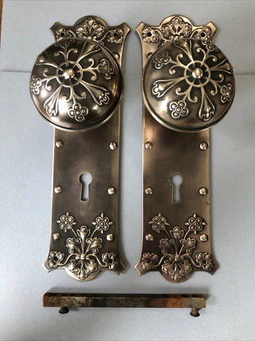Antique PAIR of Victorian EASTLAKE BRASS DOOR HANDLES ( 2-5/16 " Dia ) (H10) Cover