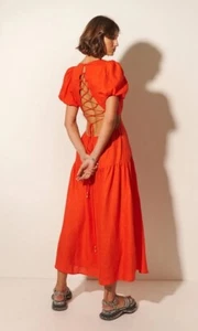 KIVARI Ladies Dress Size 6 XS Kennedy Maxi Scarlet BNWT Open Back Linen RRP $329 - Picture 1 of 13