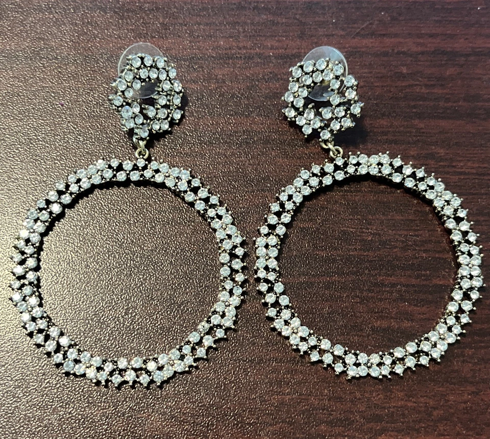 Серьги-кольца 3 дюйма со стразами желтое золото - Изображение 1 из 1