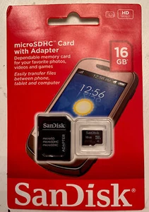 New SanDisk 16GB Micro SDHD Card with adapter for Smartphone Camera SD Card - Picture 1 of 2