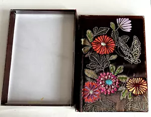 Papyrus Cloth Embroidered Flowers Hummingbird Covered Journal in Box Unused - Picture 1 of 6
