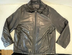 Dockers Men XL Genuine Soft Leather Jacket Coat Black Zip Up Bomber Quilt Lined - Picture 1 of 17