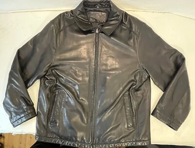 Dockers Men XL Genuine Soft Leather Jacket Coat Black Zip Up Bomber Quilt Lined - Image 1 of 4