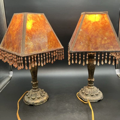 HOME INTERIORS RUSTIC BEADED ELECTRIC TABLE VANITY DESK LAMPS - Image 1 of 4