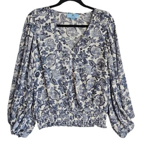 Blusa Top Camisa CeCe Talla L 12 14 Floral Cottagecor Mangas Globo Grandes Campesina  - Imagen 1 de 7