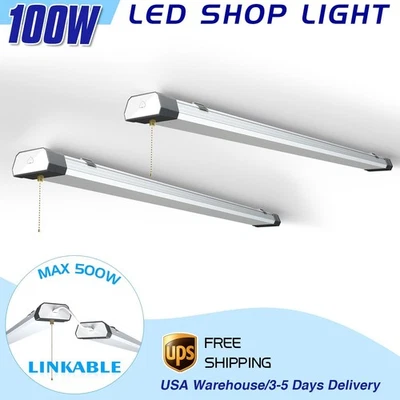 2 Pack 100W LED Shop Light Tube Bulbs Commercial Ceiling Hanging Lamp Linkable - Image 1 of 4