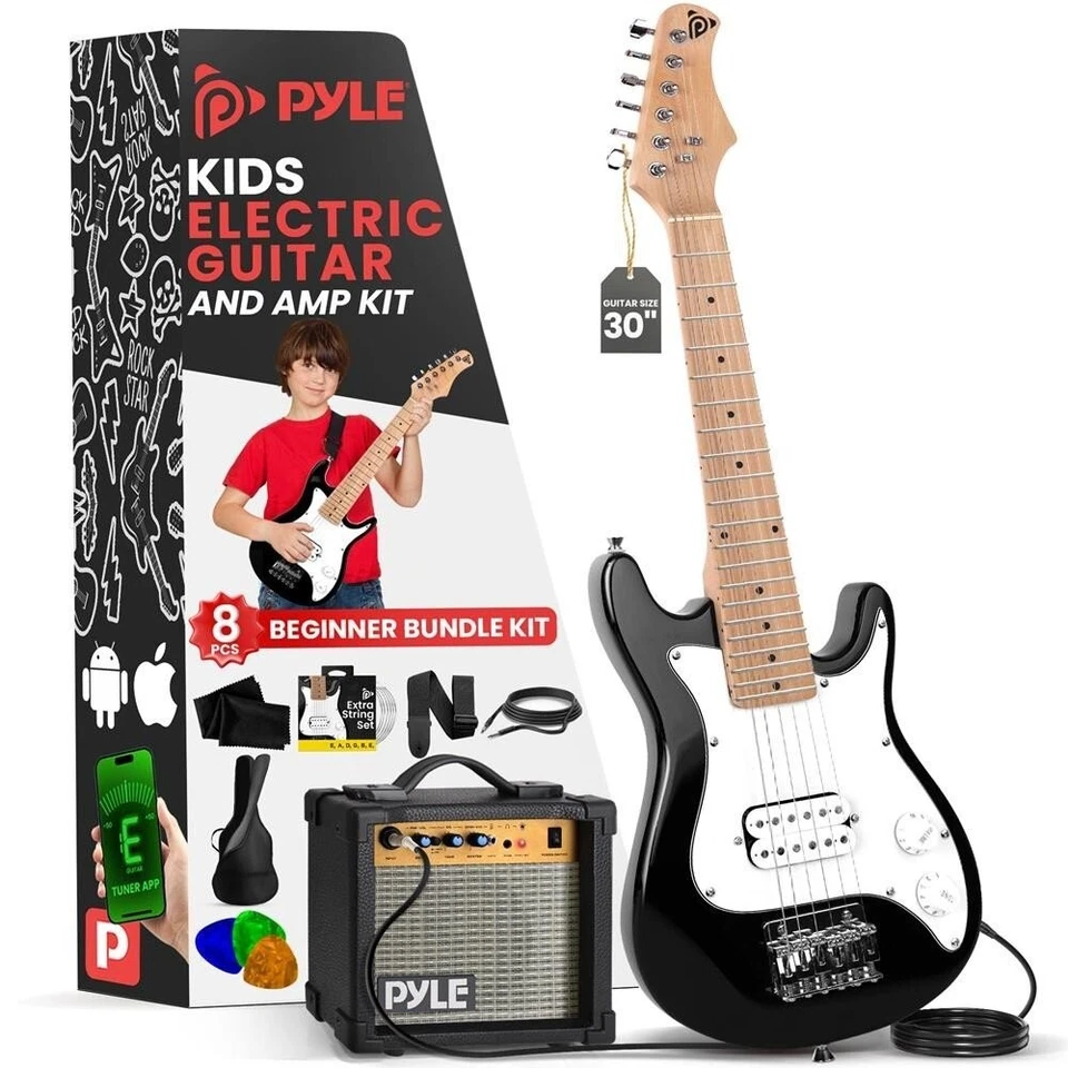 Pyle Kids PEGKT30 30" Electric Guitar Starter Kit with Amplifier - Black