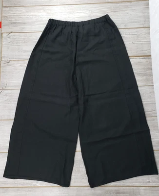 Calça preta Cynthia Ashby 100% linho L sarja elástica feita nos EUA perna larga - Imagem 1 de 4