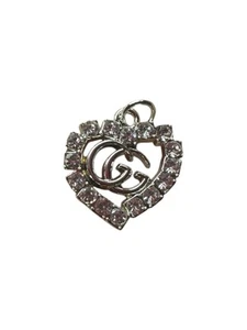 Gucci Silver Heart Zipper Pull Charm with Logo and Clear Stones - Picture 1 of 10