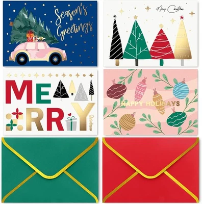Tarjetas de Navidad con Sobres (Laminados, Rojo y Verde), 24 24PCS, 24GoldFoil  Foto 1 de 4
