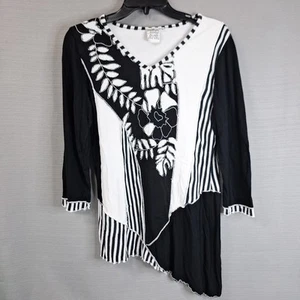 Petersilie & Salbei schwarz weiß asymmetrisch Tunika Shirt 3/4 Arm V-Ausschnitt Gr. S - Bild 1 von 11