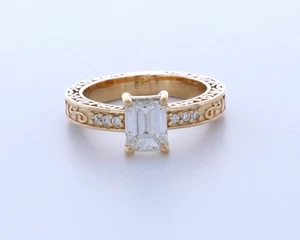 2.3CT Lab-Created Diamond D/VS1 Emerald Cut 14K Rose Gold Vintage Accent Ring - Picture 1 of 4