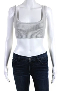 We Wore What Womens Scoop Neck Ribbed Knit Cropped Bra Top Gray Size M - Picture 1 of 6
