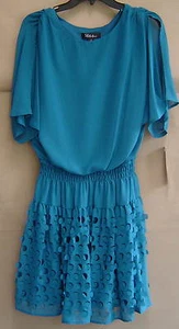 NWT $119 SL FASHIONS Size 6 LASER CUT Chiffon Blouson Dress Magnum Blue 112491 - Picture 1 of 6