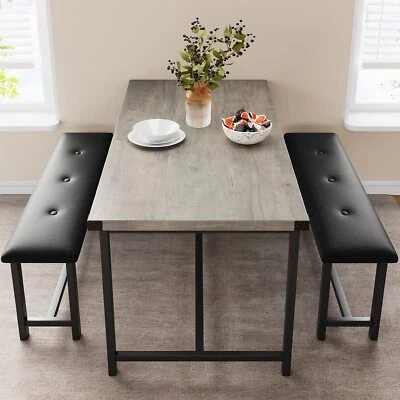 3 Piece Dining Table Set ,Modern Home Kitchen Table with 2 Upholstered Benches - Image 1 of 4
