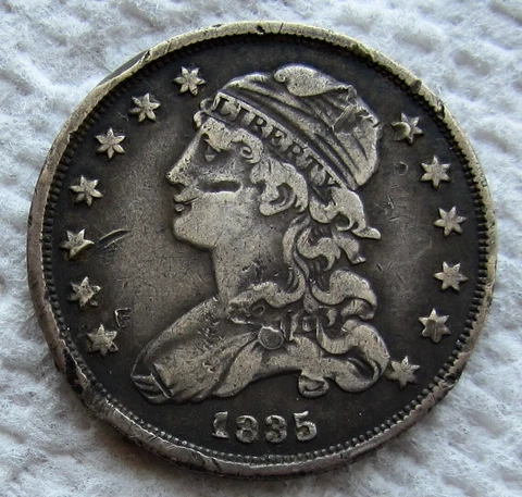 1835 25C Capped Bust Silver Quarter Rare Date Type Coin VF Detail Damaged Gouged Cover