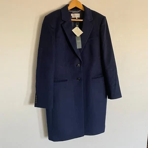 Hobbs Tilda Wool Coat Women's Size 14 Navy Blue - New with Tags - Picture 1 of 11