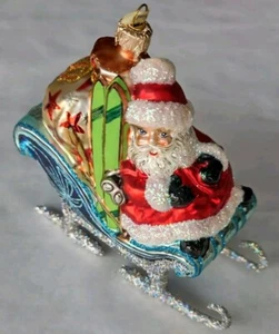 Glass Ornament "Santa's Sleigh" - Hand Painted in Poland - Radko Inspired - Picture 1 of 6