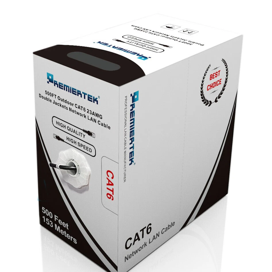 Premiertek FOD-CAT6-500FT CAT6 23AWG Network LAN Cable - Black, 500ft