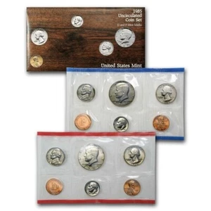 1985 P&D Mint Set Brilliant Uncirculated US with Envelope & COA (10 Coin Set) - Picture 1 of 4